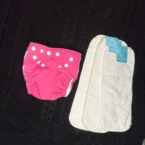 CHARLIE BANANA One-Size Diaper + 3 fleece liners. 0-36 months. Dark pink.